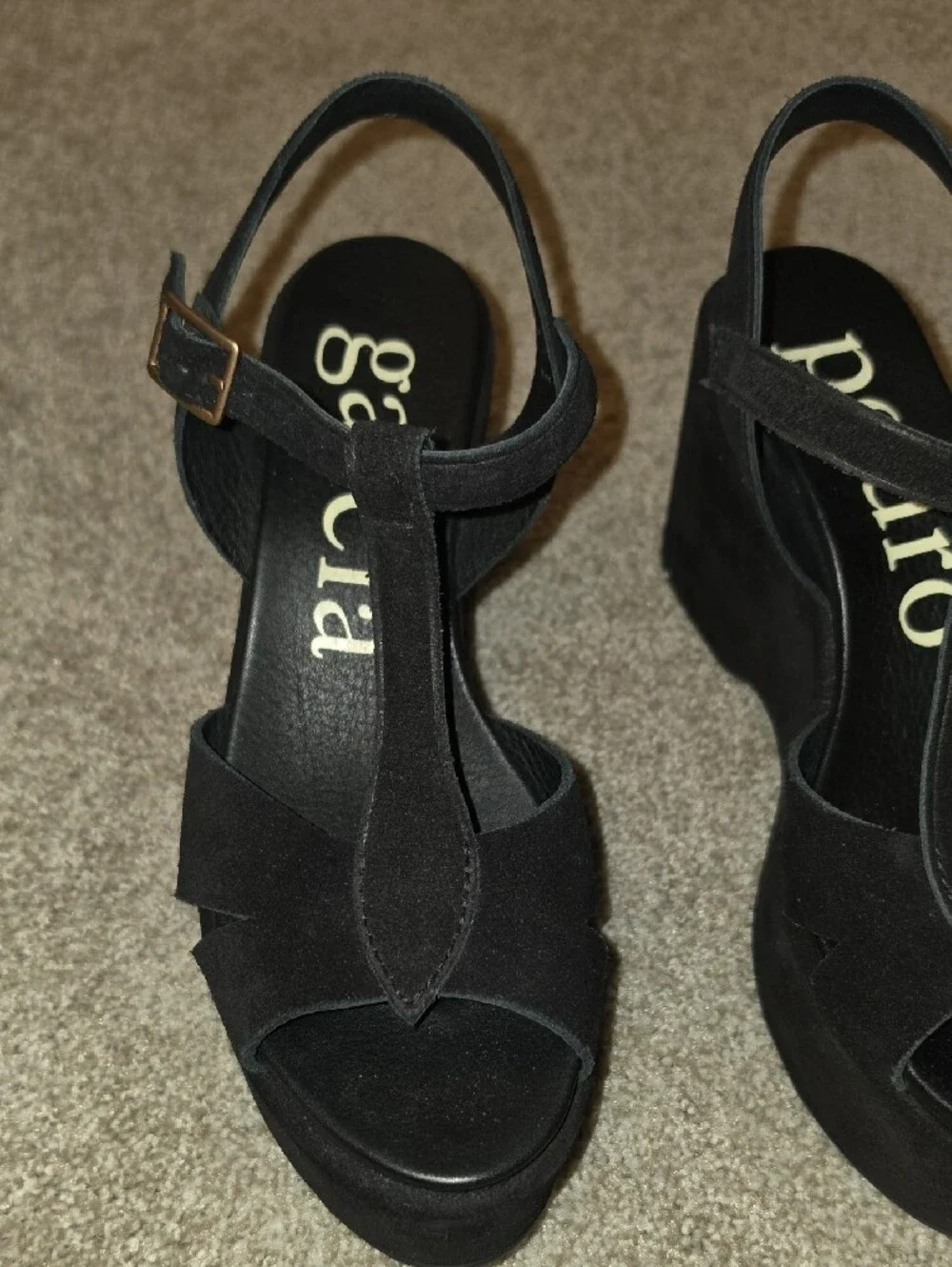 Pedro Garcia Black Suede Platform T-Strap Sandals